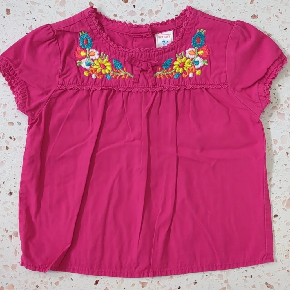 Old Navy | Deep Pink Embroidered Peasant Top | 4T